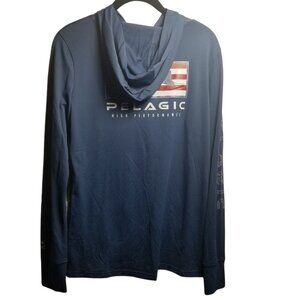 Pelagic Smoky Blue Hooded Aqua Tek Women's Fishing Shirt Sz L
